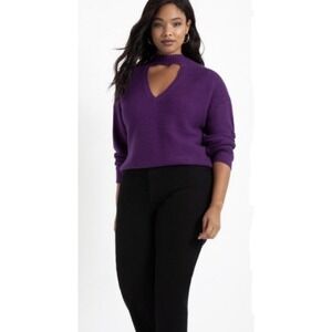 Eloquii Ribbed Sweater 14-16 Large Purple chunky  V Neck sweater  Plus Size